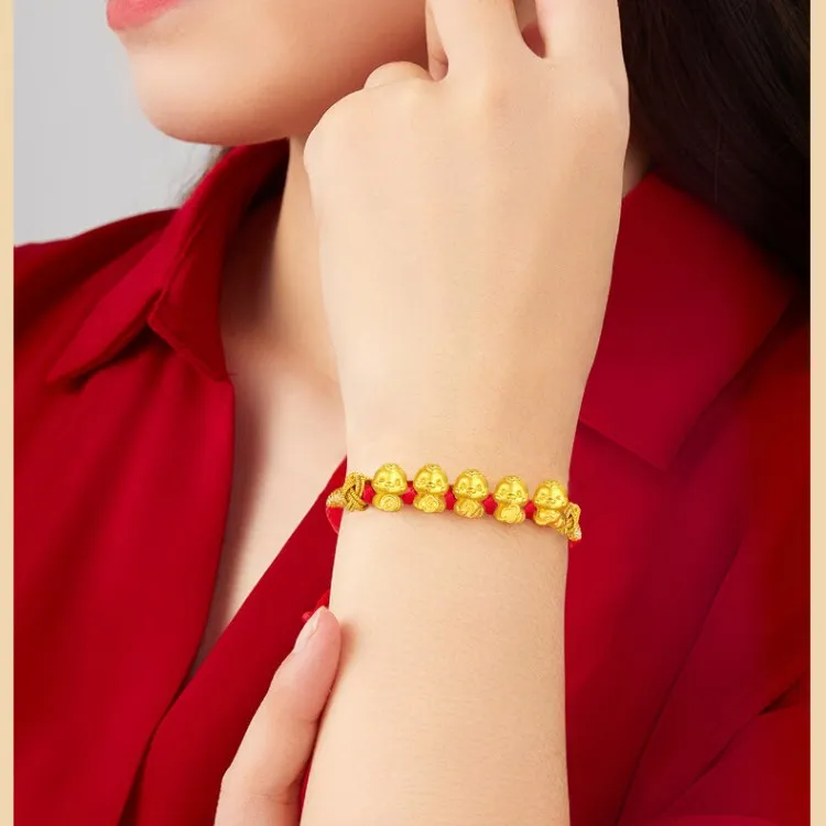 KLFOOK JINLIUFUSHE LINMEN Full Of Blessing Zodiac Year Solid Gold 999 Fixed Price Gold Bracelet Unisex-2