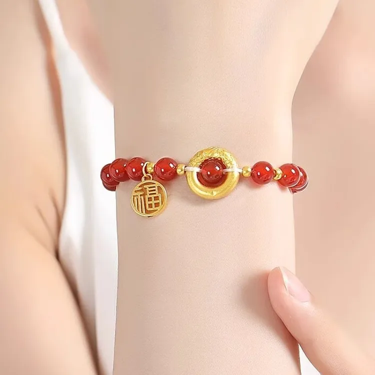 KLFOOK JINLIUFU World Circle Blessing Plaque Full Of Blessing Solid Gold 999 Priced In Gram Gold Bracelet Unisex-3