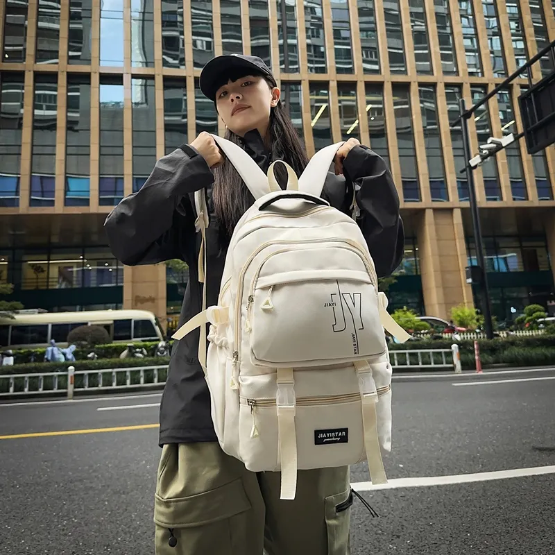 Yalu Nylon Backpack Unisex White/Gray/Black/Khaki/Blue-5