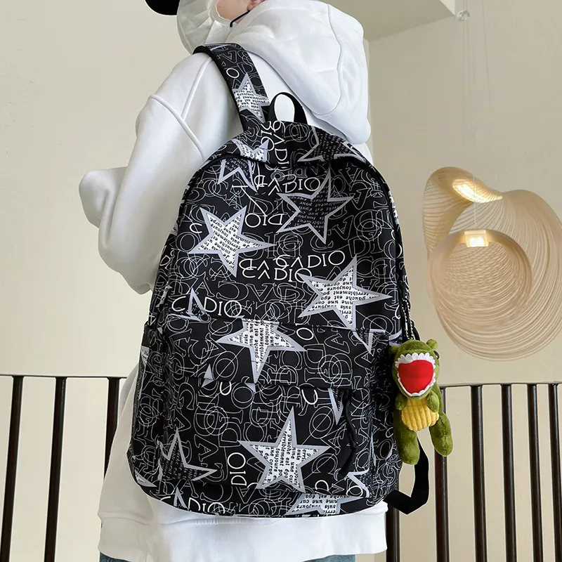 Yalu Nylon Backpack Unisex Black Gray/Black Yellow/Black Blue/Black Green/White/Khaki-3