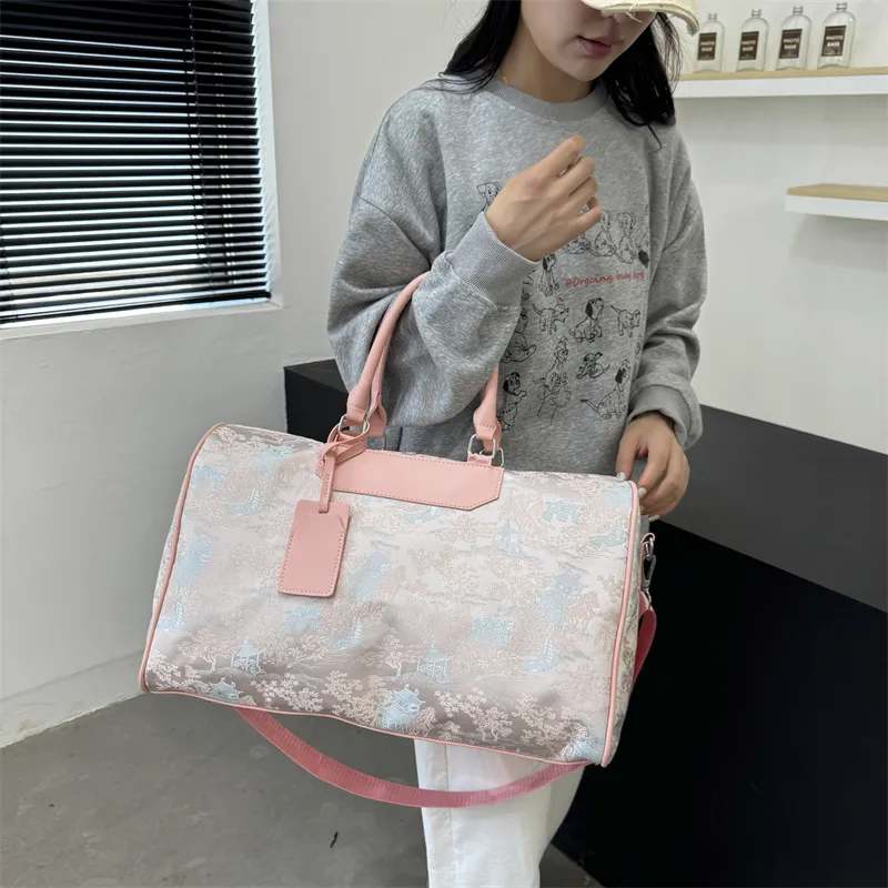 Yalu Nylon One Shoulder Handbag, Travel Bag Unisex Black White/Pink/Light Green-12