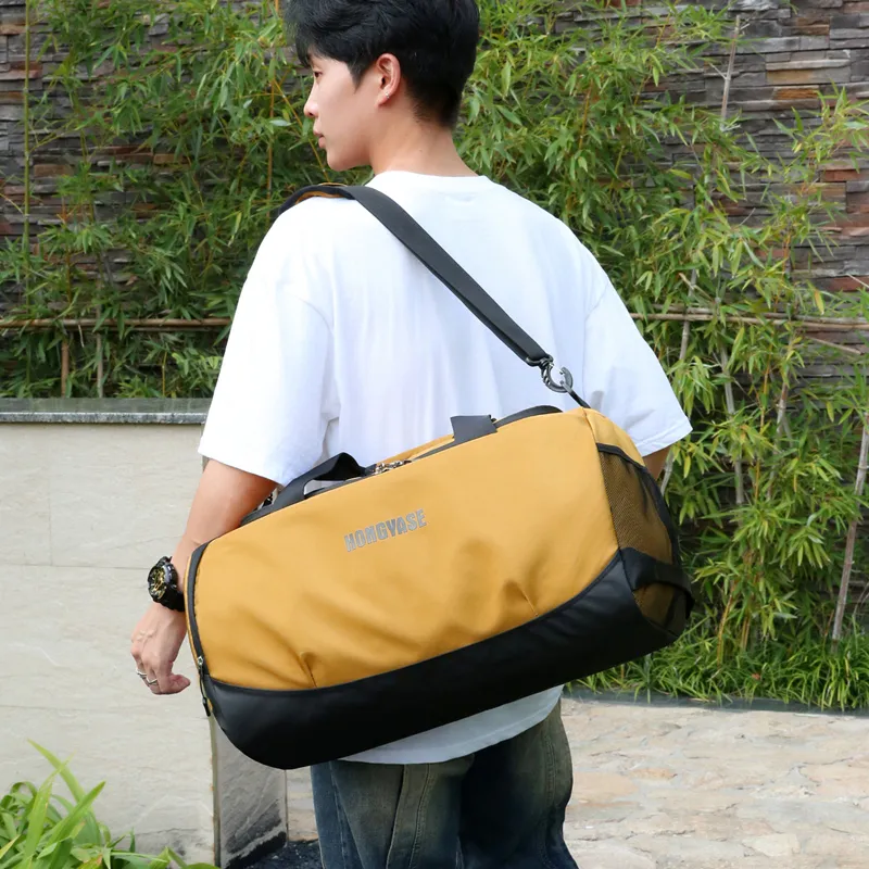 Yalu Nylon Travel Bag Unisex Black/Yellow/Coffee-6