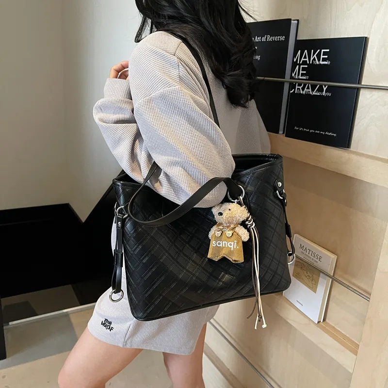 Yalu PU Tote Bag, Shoulder Bag Women's Pink & Black & Khaki & White & Pink-2