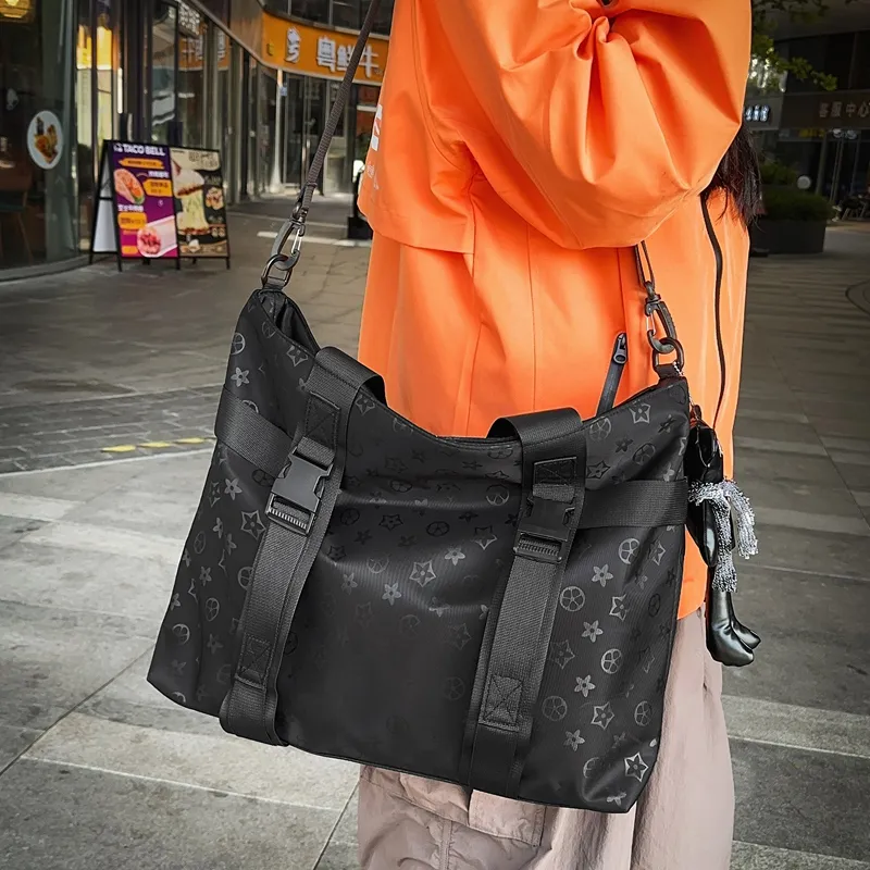 Yalu Nylon Shoulder Bag, Crossbody Bag, Handbag Unisex Black-11