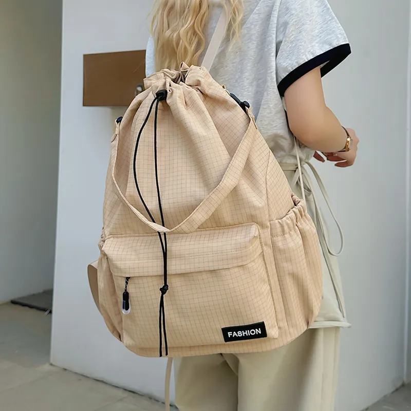 Yalu Nylon Backpack Regular Unisex Black/Pink/Yellow/Gray/Khaki/Sky Blue-17