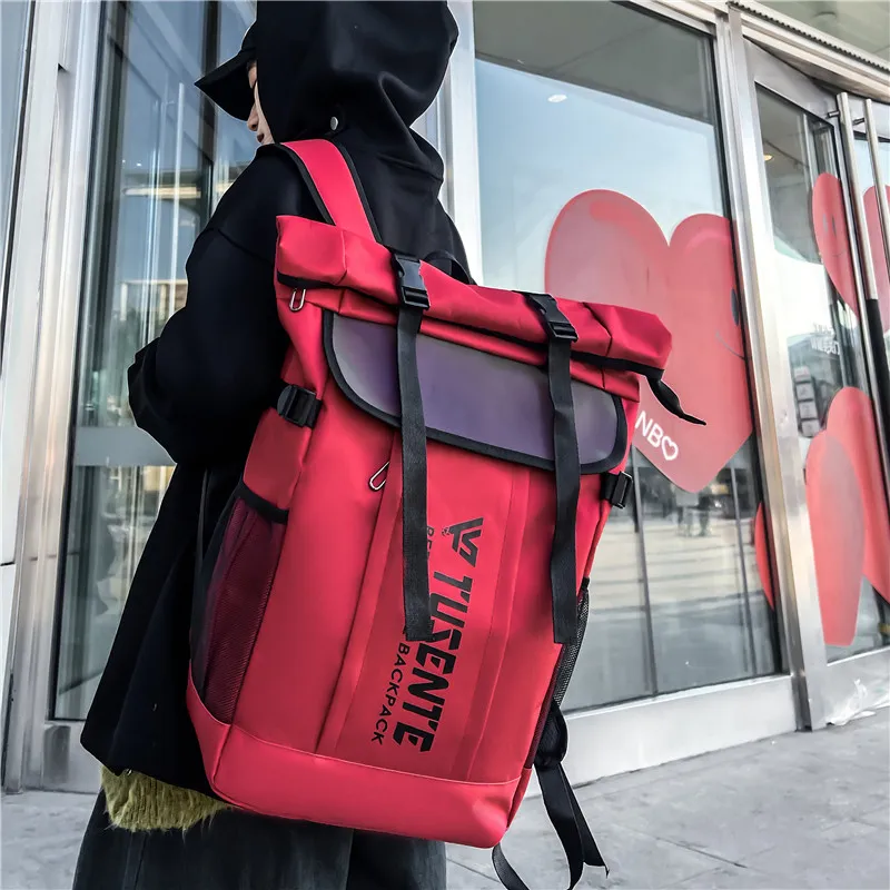 Yalu Nylon Backpack Unisex Black/Red/Dark Gray/Light Gray-9