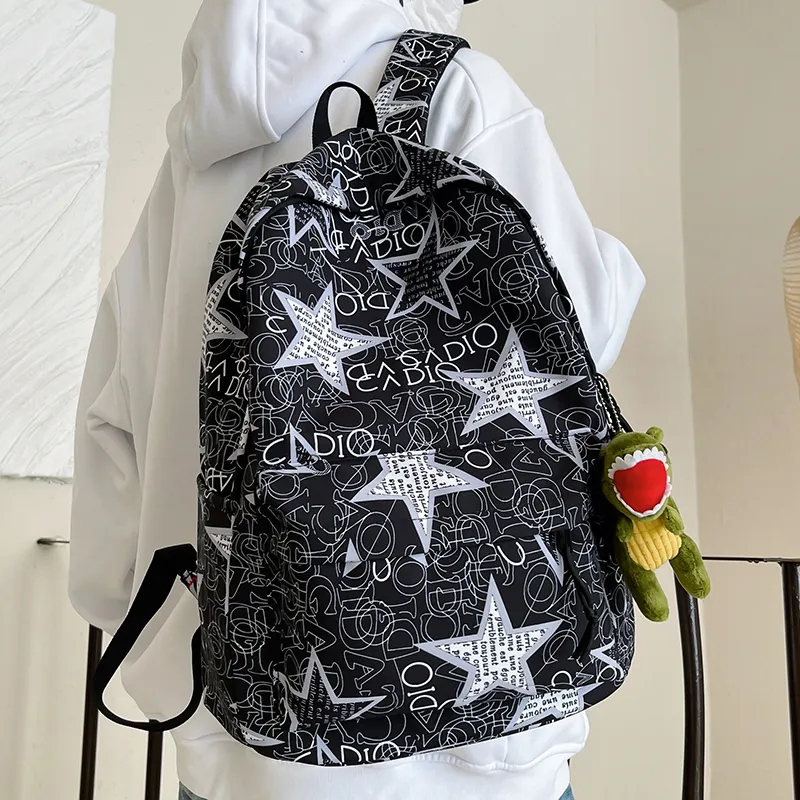Yalu Nylon Backpack Unisex Black Gray/Black Yellow/Black Blue/Black Green/White/Khaki-5