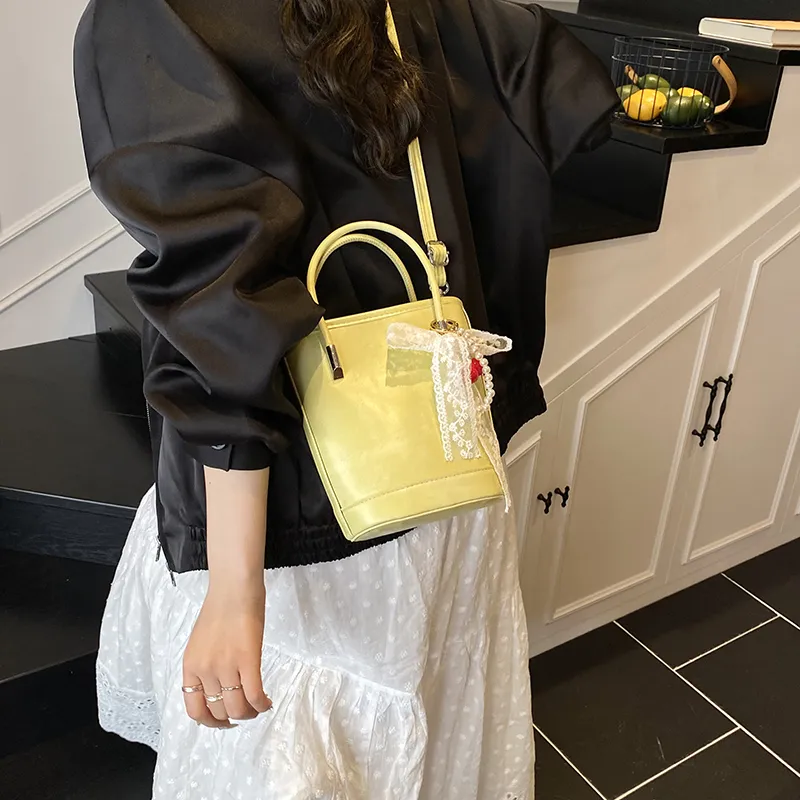 Yalu PU Bucket Bag, One Shoulder Handbag Unisex White/Black/Khaki/Green/Pink/Yellow-32