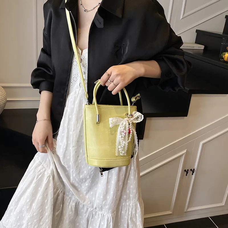 Yalu PU Bucket Bag, One Shoulder Handbag Unisex White/Black/Khaki/Green/Pink/Yellow-31