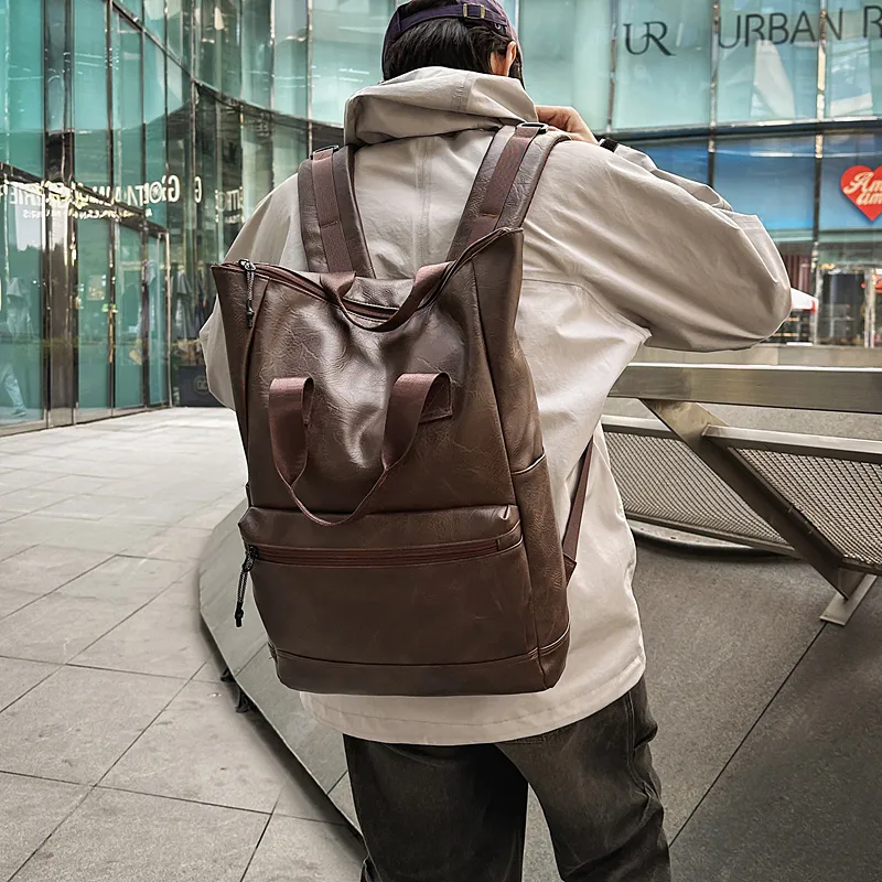 Yalu PU Backpack Unisex Black/Brown-9