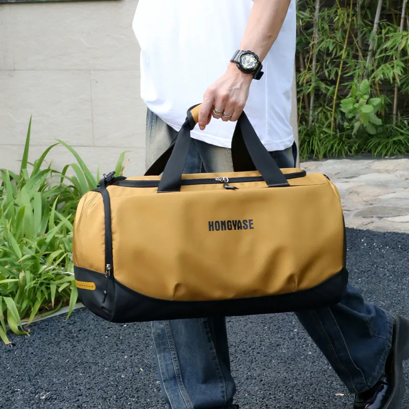 Yalu Nylon Travel Bag Unisex Black/Yellow/Coffee-5