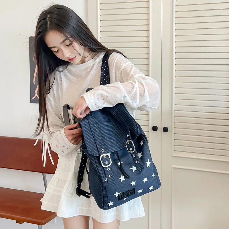 Yalu Nylon Backpack Unisex Black/Navy Blue-11