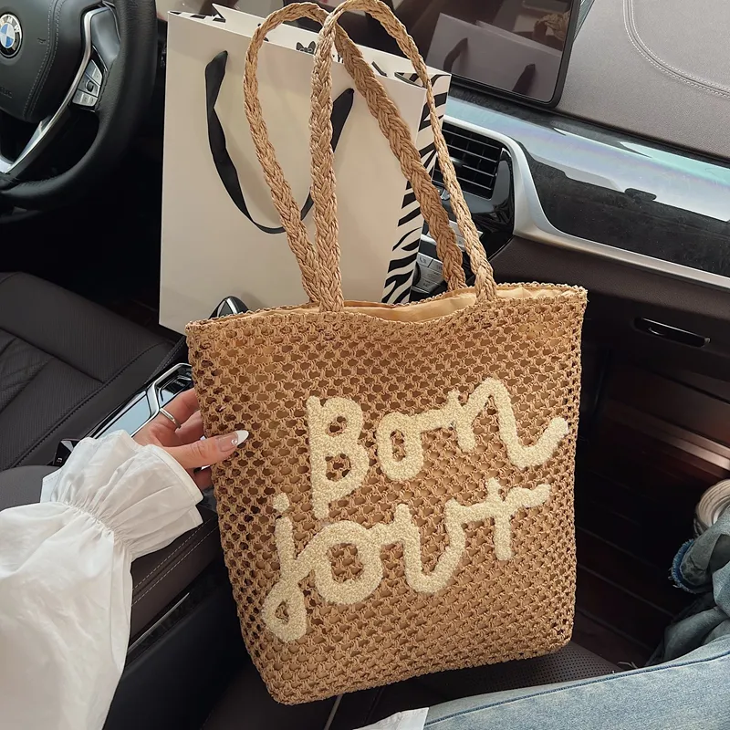 Yalu Straw Woven Shoulder Bag, Crossbody Bag Unisex Khaki & Black/Khaki & Beige/Ecru & Brown/Ecru & Black-11
