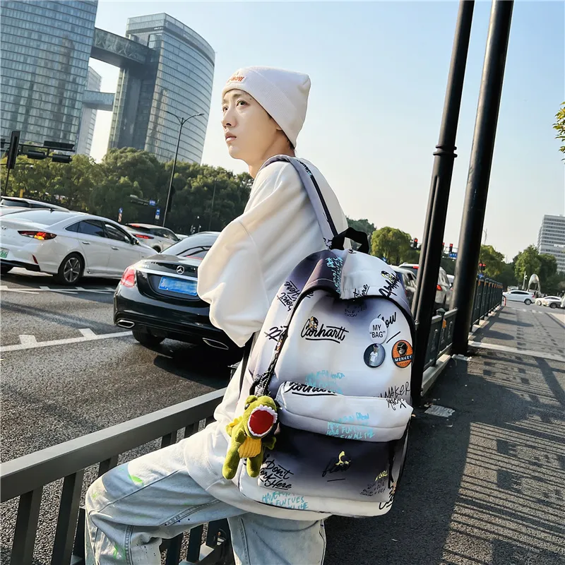 Yalu Nylon Backpack Unisex White/Gray/Khaki/Blue-2