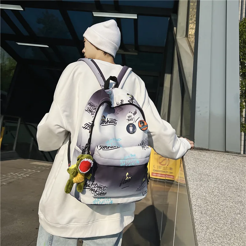 Yalu Nylon Backpack Unisex White/Gray/Khaki/Blue-3