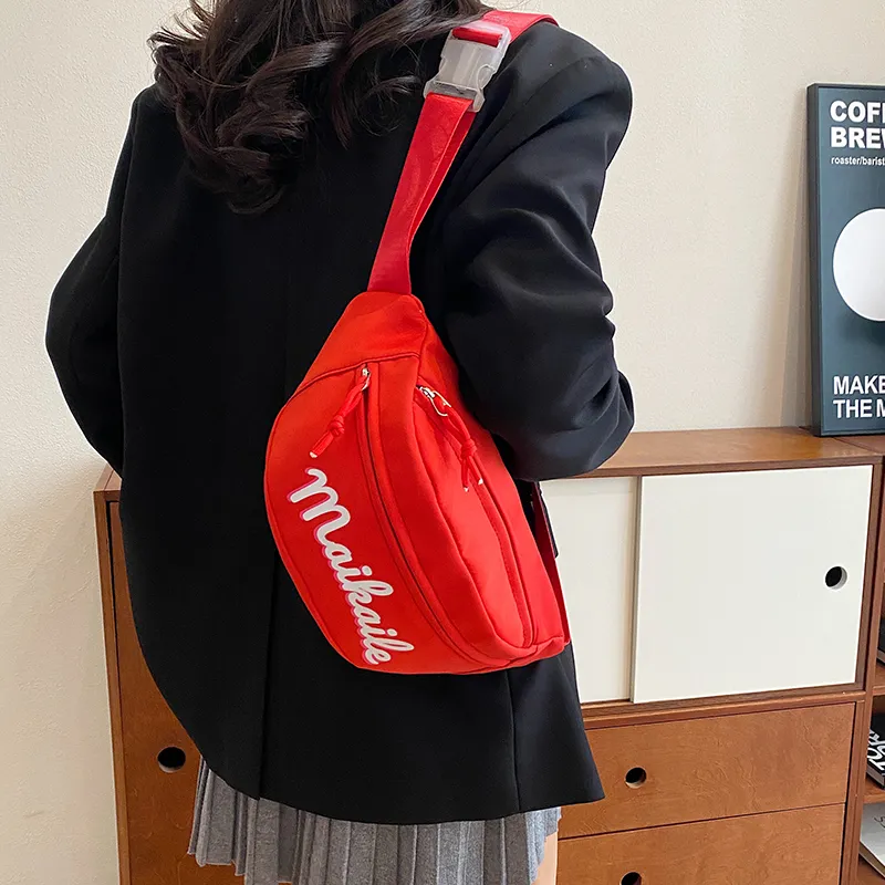 Yalu Nylon Sling Bag, Crossbody Bag, Fanny Pack Unisex White/Black/Red/Pink-14