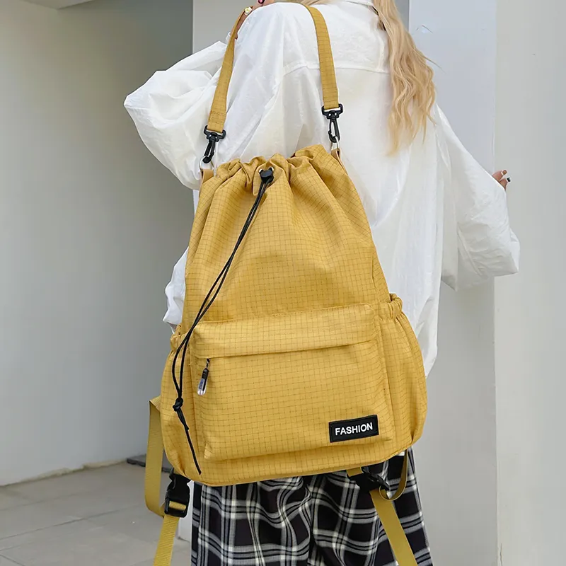 Yalu Nylon Backpack Regular Unisex Black/Pink/Yellow/Gray/Khaki/Sky Blue-13