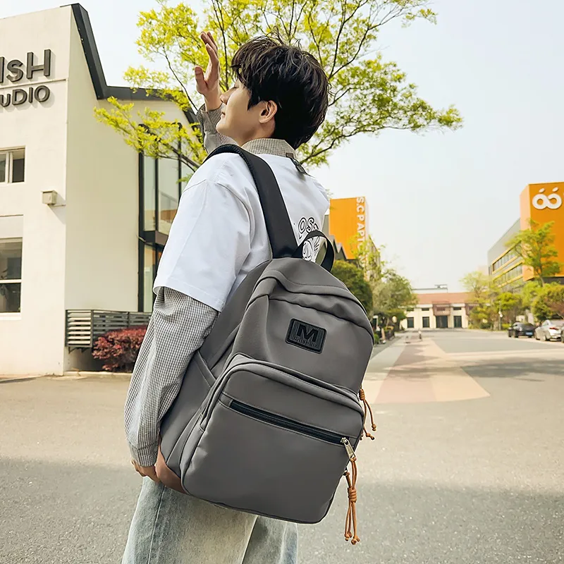 Yalu Nylon Backpack Regular Unisex Gray/Orange/Blue/Red-1