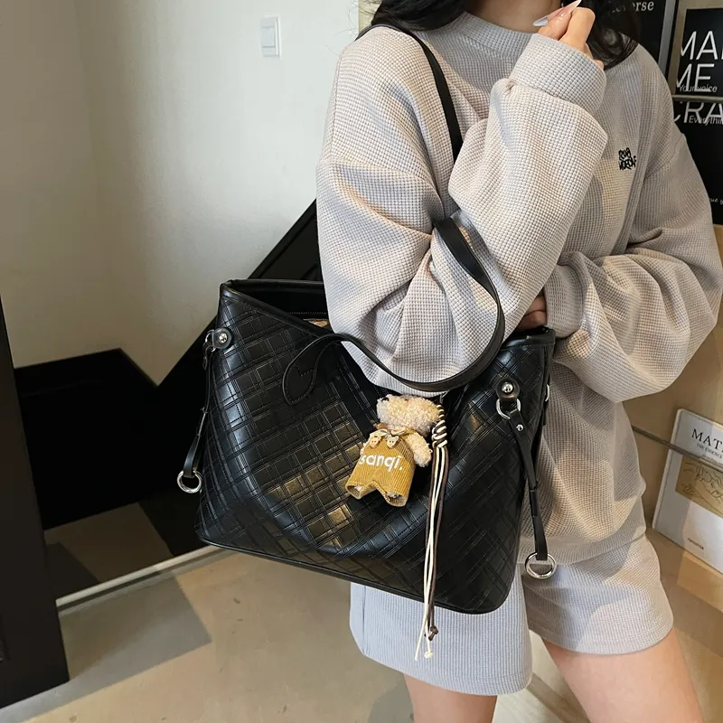 Yalu PU Tote Bag, Shoulder Bag Women's Pink & Black & Khaki & White & Pink-5