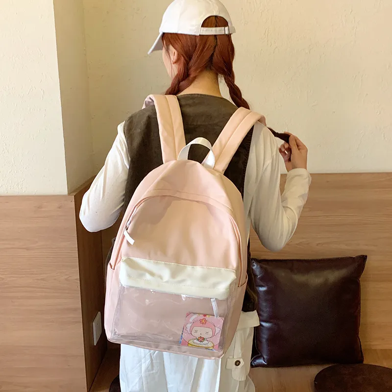 Yalu Nylon Backpack Regular Unisex Green/Light Blue/Pink-5