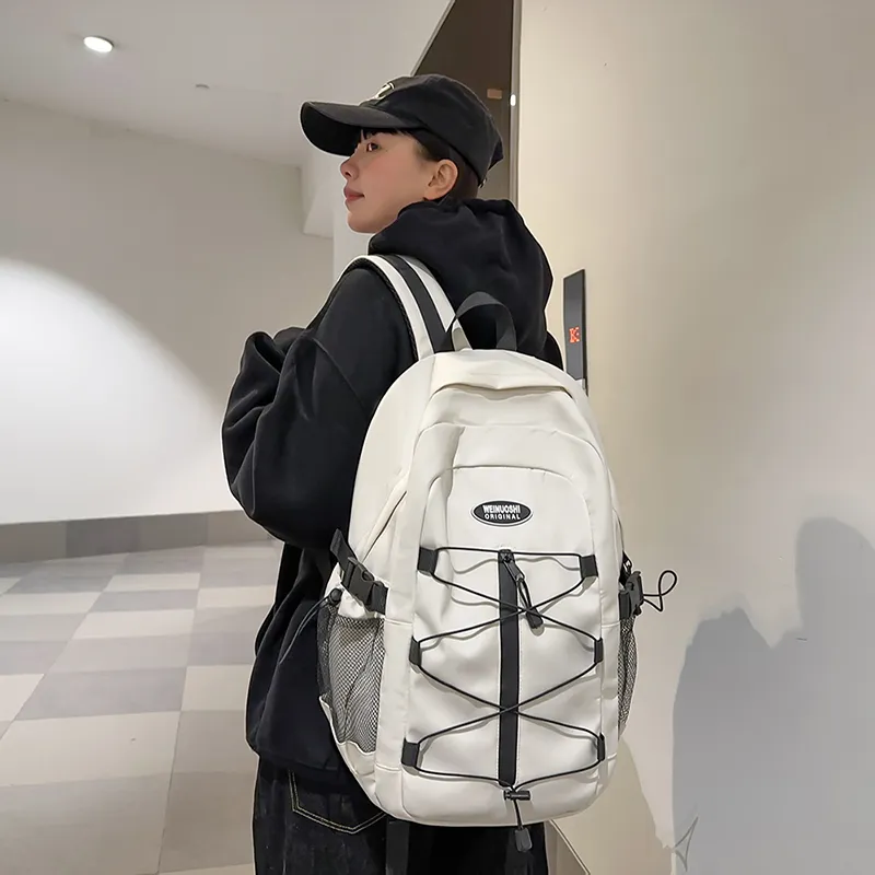 Yalu Nylon Backpack Unisex Black/White/Red/Blue-11