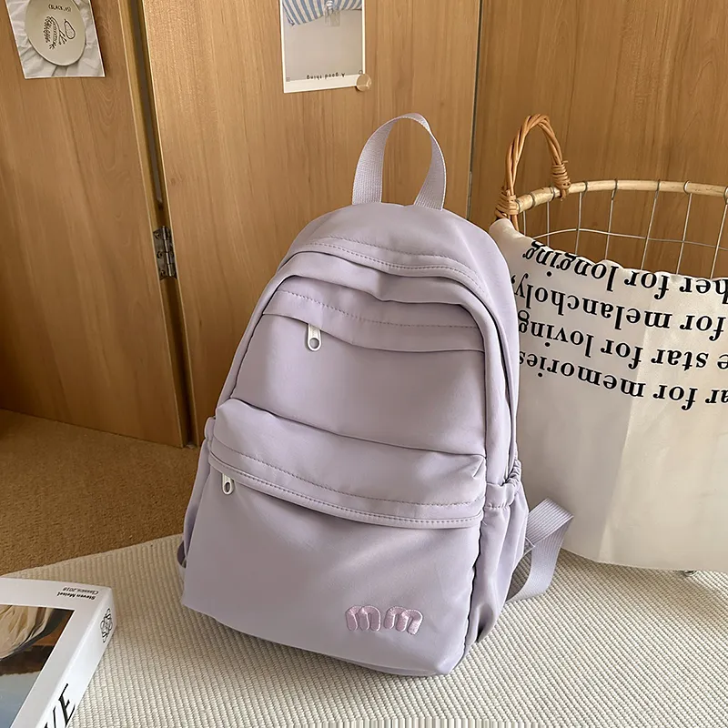 Yalu Nylon Backpack Unisex Black/White/Blue/Pink/Yellow/Light Purple-19