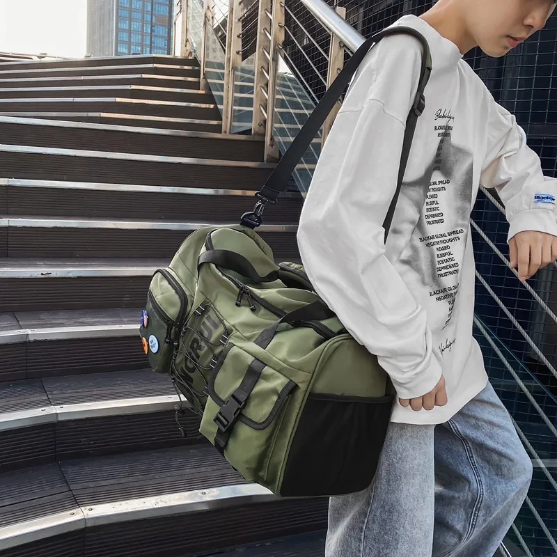 Yalu Nylon Travel Bag Unisex Black/Gray/Green-13