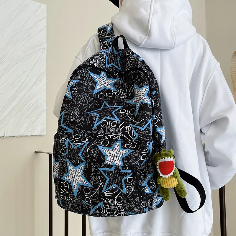 Yalu Nylon Backpack Unisex Black Gray/Black Yellow/Black Blue/Black Green/White/Khaki-14