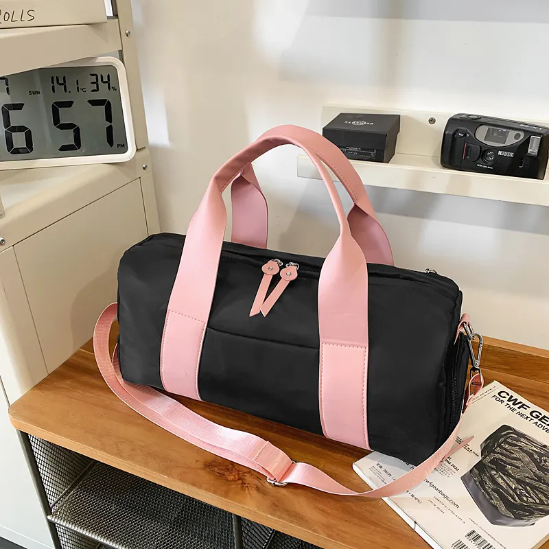 Yalu Nylon Fitness Sports Bag, One Shoulder Bag, Travel Bag Unisex Black/Gray/Pink/Black & Pink/Gray & Pink-16