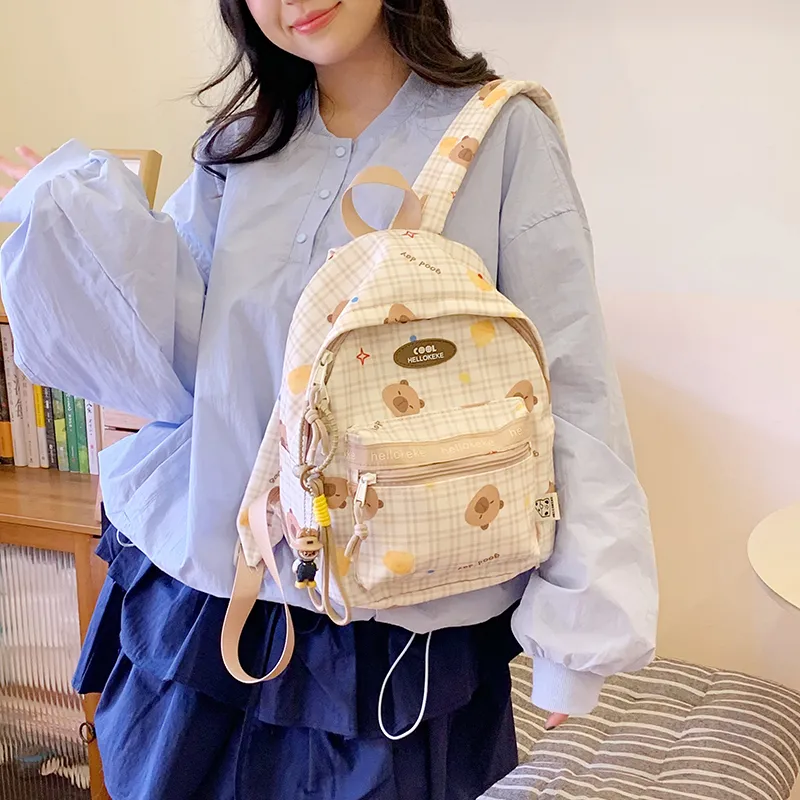 Yalu Nylon Backpack Regular Unisex White & Blue/Ecru/Khaki/Blue/Brown-29