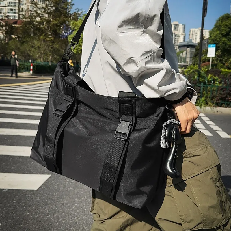 Yalu Nylon Shoulder Bag, Crossbody Bag, Handbag Unisex Black-14