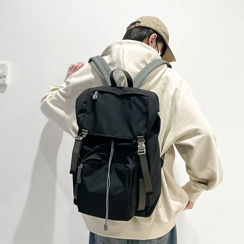 Yalu Nylon Backpack Unisex Black/Navy Blue-1
