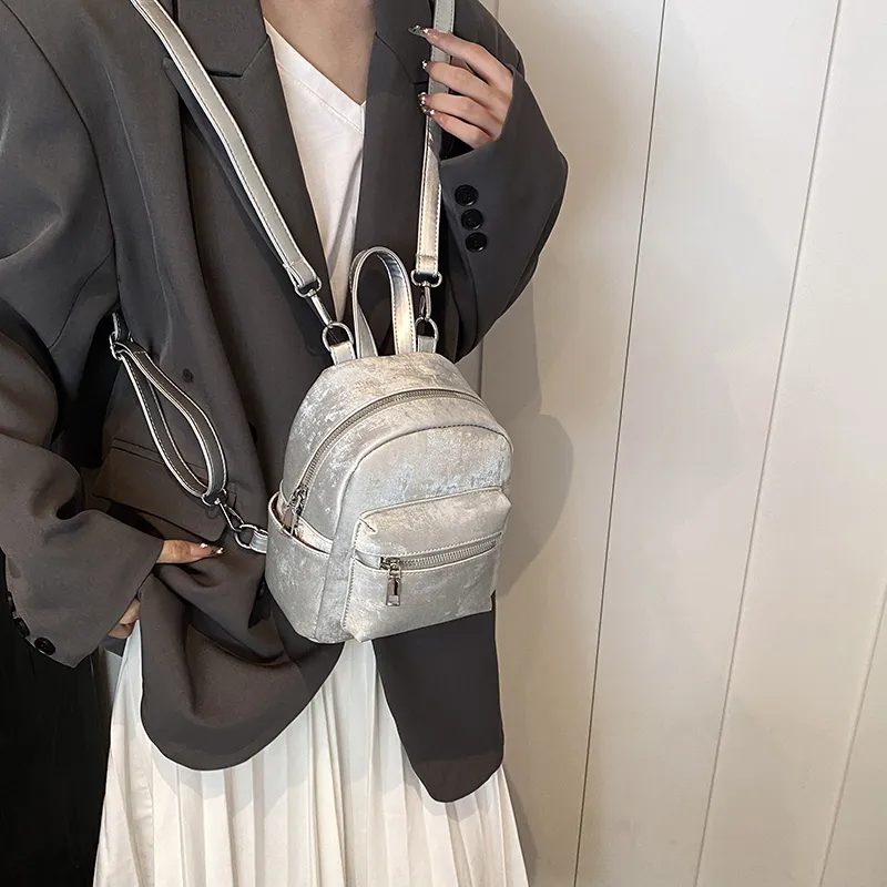 Yalu PU Backpack Women's White/Silver/Black/Pink/Coffee-21