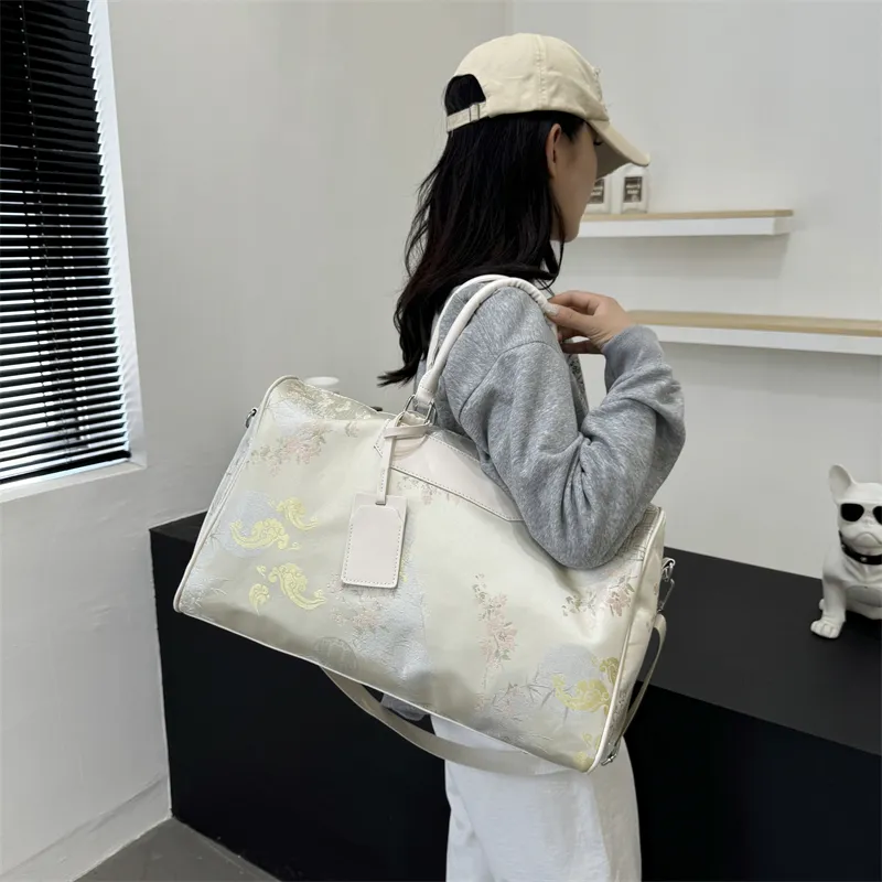 Yalu Nylon One Shoulder Handbag, Travel Bag Unisex Black White/Pink/Light Green-3