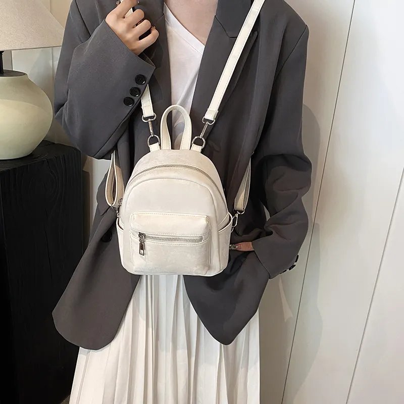 Yalu PU Backpack Women's White/Silver/Black/Pink/Coffee-7