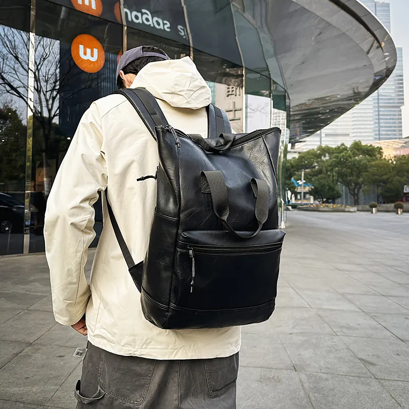 Yalu PU Backpack Unisex Black/Brown-4