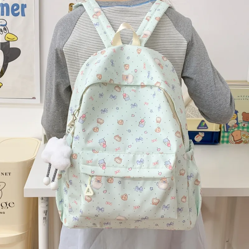 Yalu Nylon Backpack Unisex White/Green-10