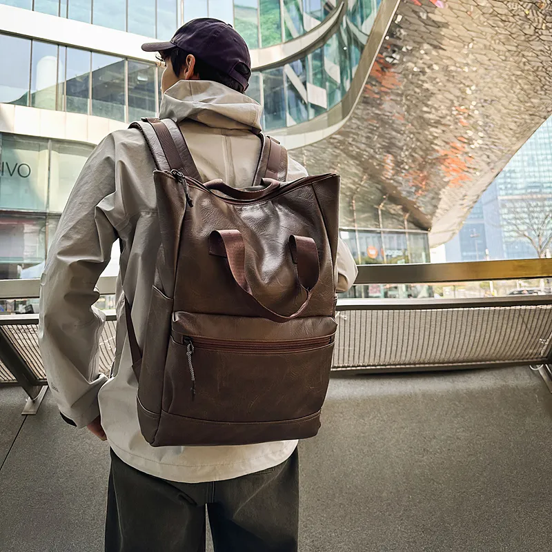 Yalu PU Backpack Unisex Black/Brown-8