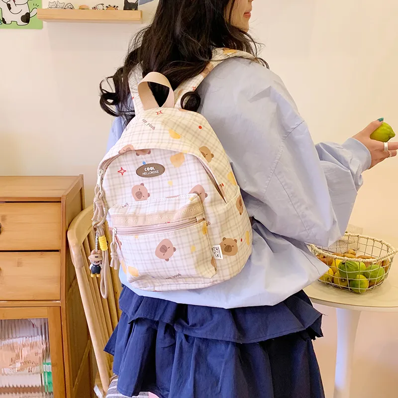 Yalu Nylon Backpack Regular Unisex White & Blue/Ecru/Khaki/Blue/Brown-26