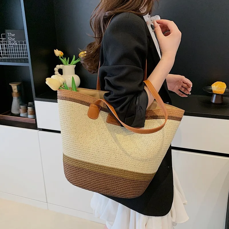 Yalu Straw Woven Shoulder Bag Women's Multicolor-8