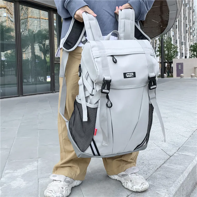 Yalu Nylon Backpack Laptop Bag Unisex Black/Gray-11