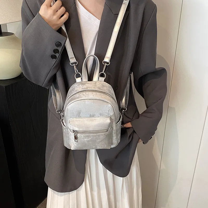 Yalu PU Backpack Women's White/Silver/Black/Pink/Coffee-19