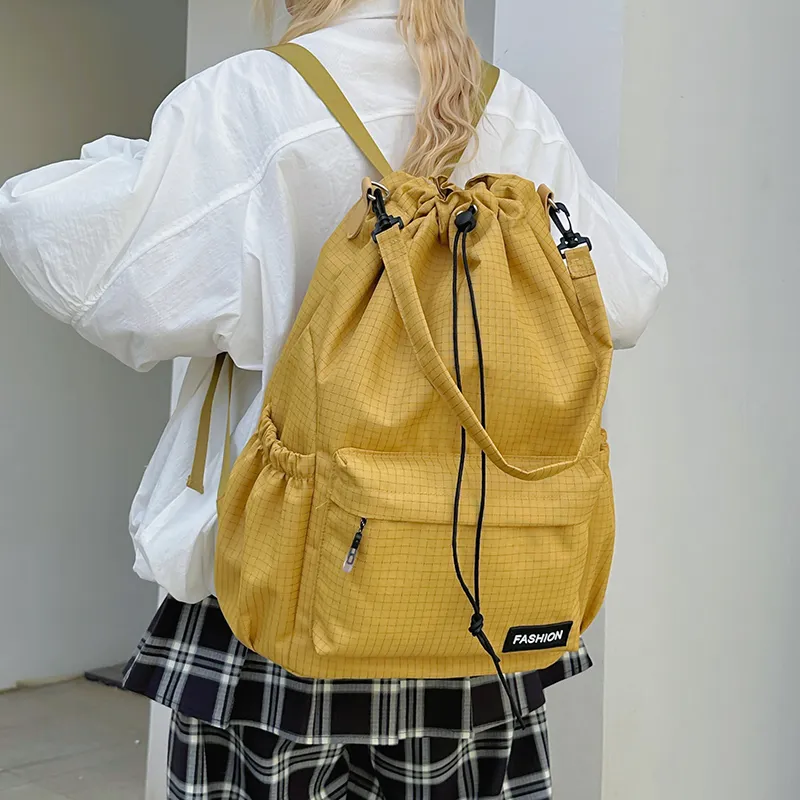 Yalu Nylon Backpack Regular Unisex Black/Pink/Yellow/Gray/Khaki/Sky Blue-10