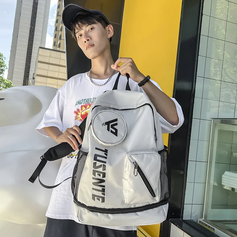 Yalu Nylon Backpack Regular Unisex Light Gray/Dark Gray/Black/Red-4