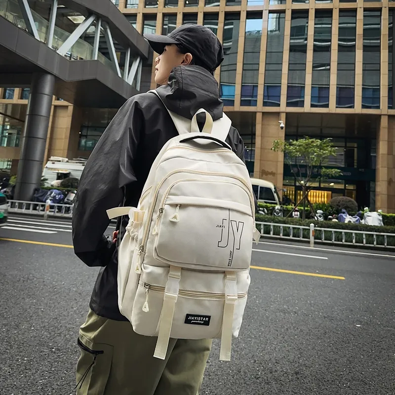 Yalu Nylon Backpack Unisex White/Gray/Black/Khaki/Blue-1