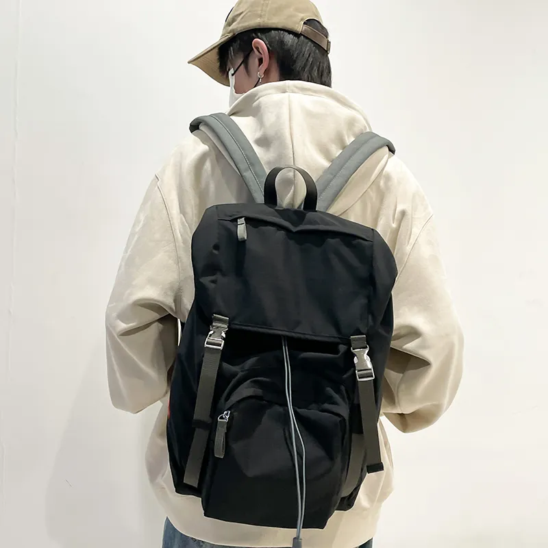 Yalu Nylon Backpack Unisex Black/Navy Blue-2