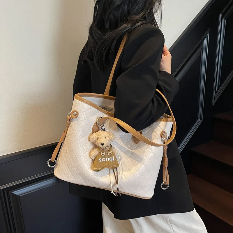 Yalu PU Tote Bag, Shoulder Bag Women's Pink & Black & Khaki & White & Pink-19