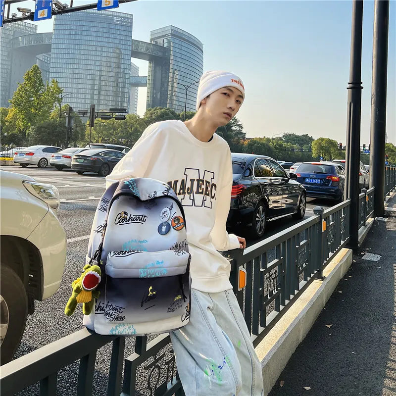 Yalu Nylon Backpack Unisex White/Gray/Khaki/Blue-1