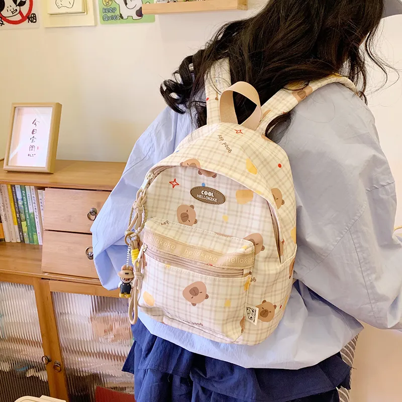 Yalu Nylon Backpack Regular Unisex White & Blue/Ecru/Khaki/Blue/Brown-25