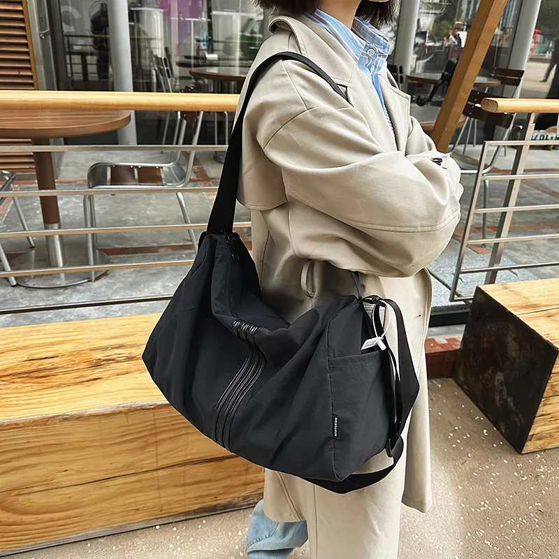 Yalu Nylon Crossbody Bag, Shoulder Bag Unisex Black/Light Gray/Khaki-5